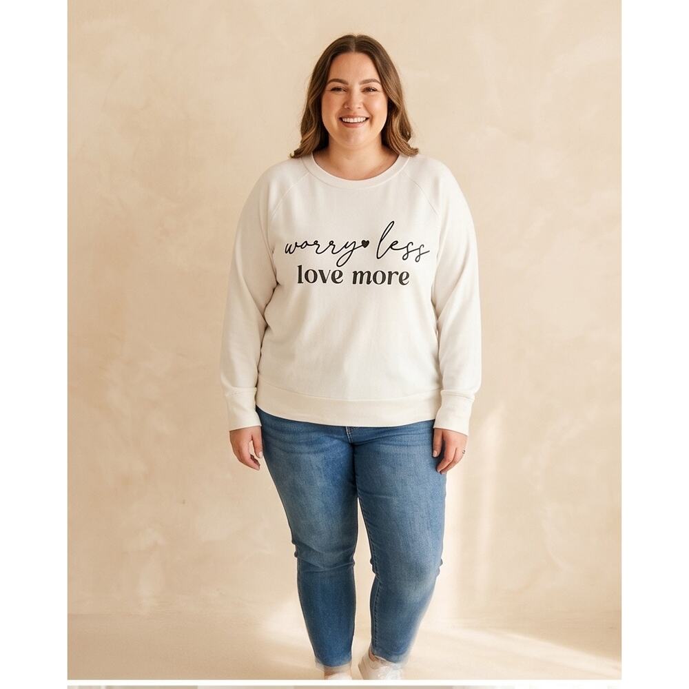 Maurices Worry Less Love More Graphic Sweatshirt Cream Size XL